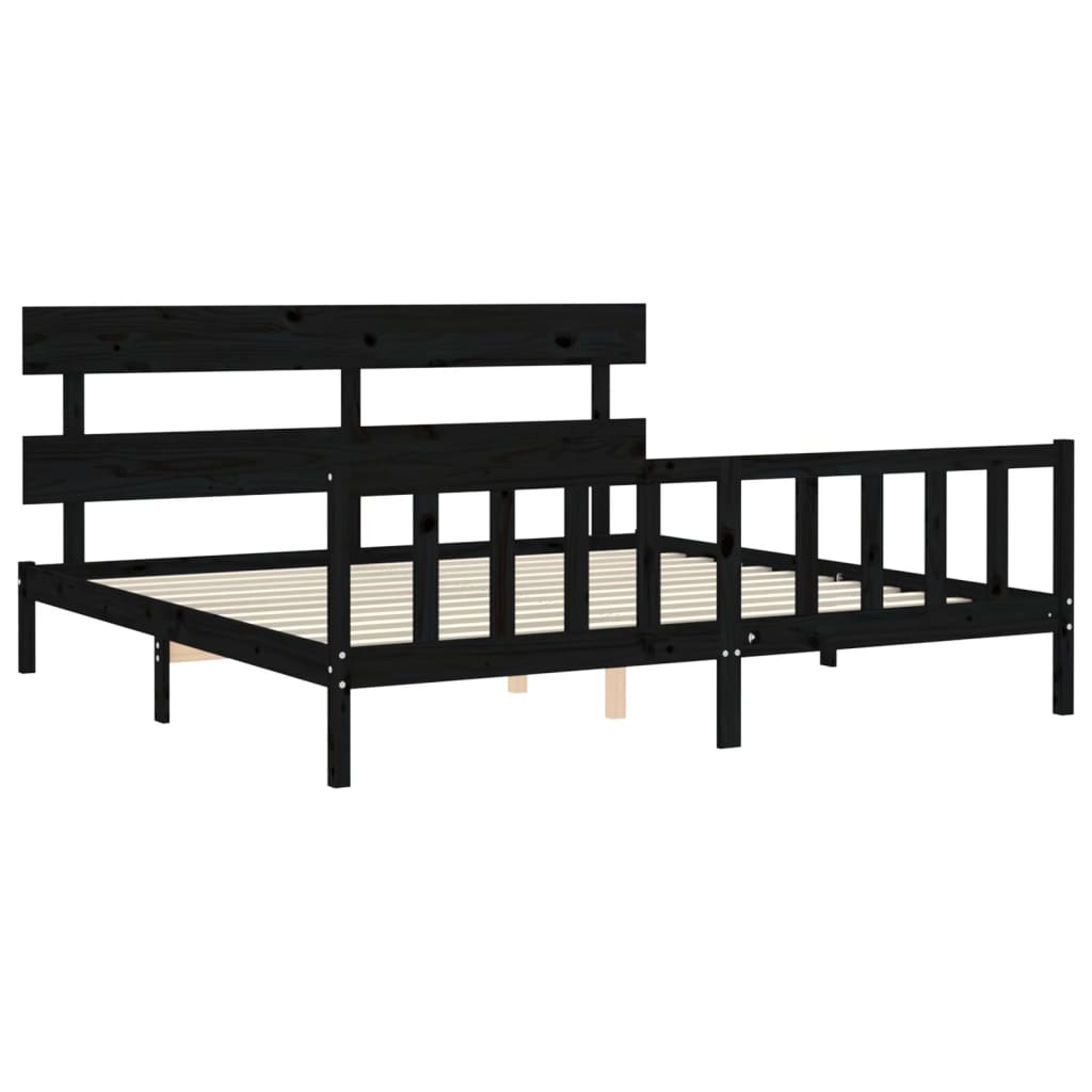 Bed Frame without Mattress Black 200x200 cm Solid Wood Pine