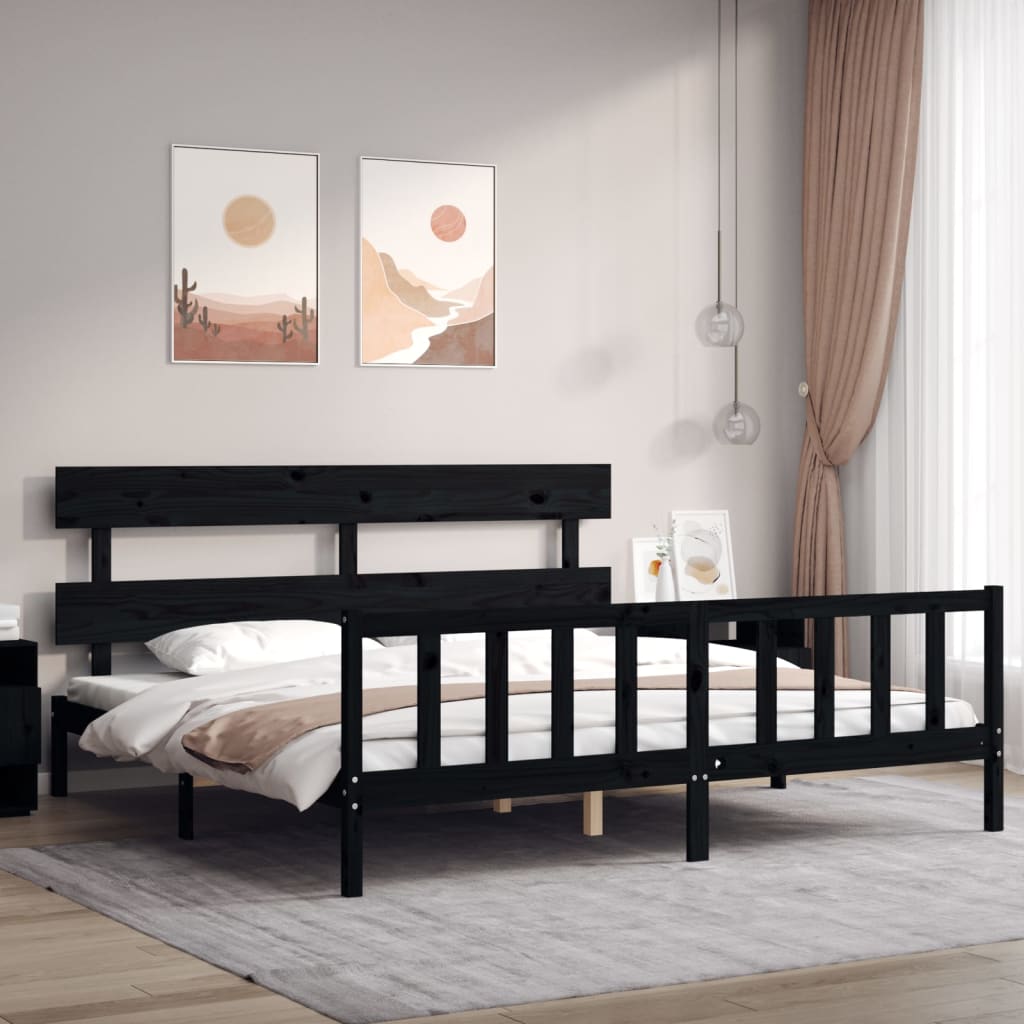 Bed Frame without Mattress Black 200x200 cm Solid Wood Pine