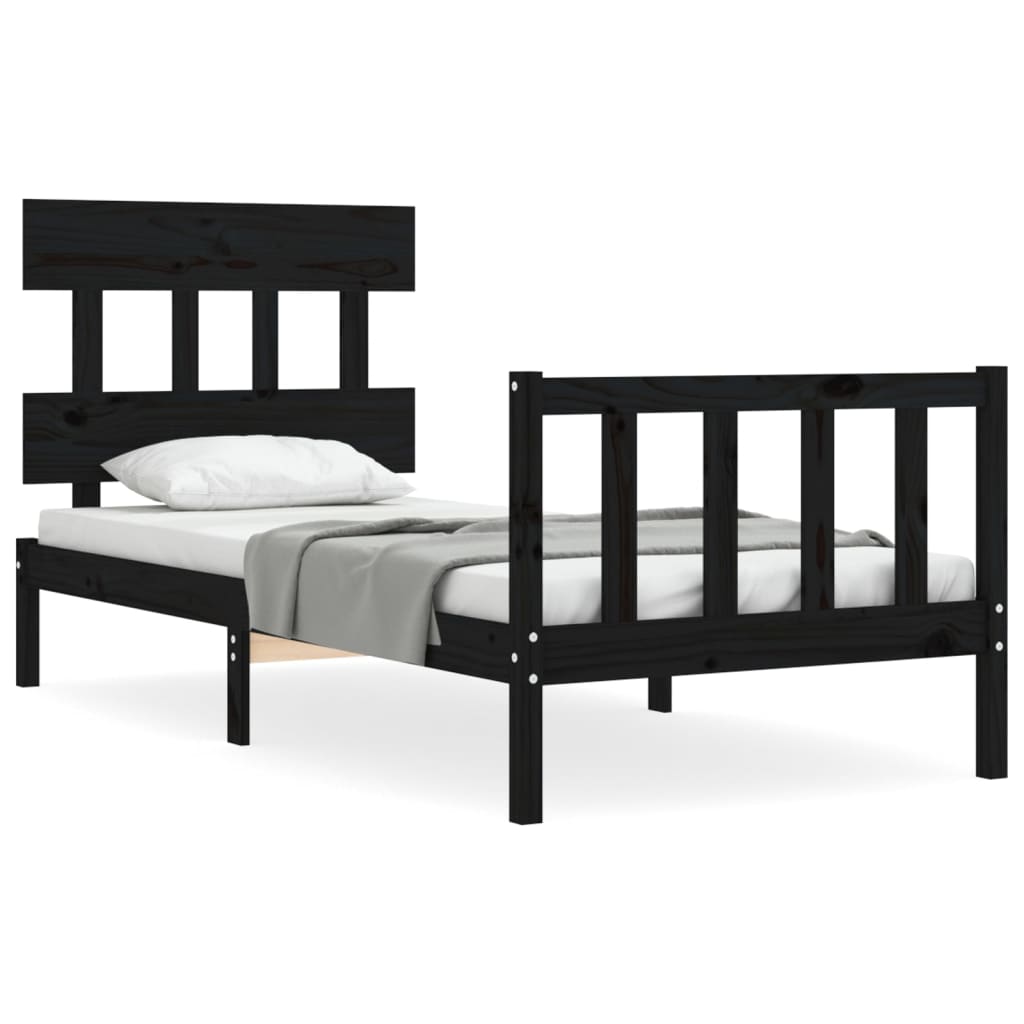 Bed Frame without Mattress Black Small Single Solid Wood Pine