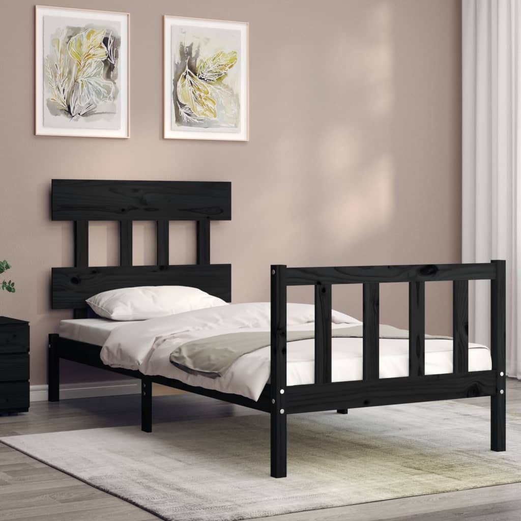 Bed Frame without Mattress Black Small Single Solid Wood Pine