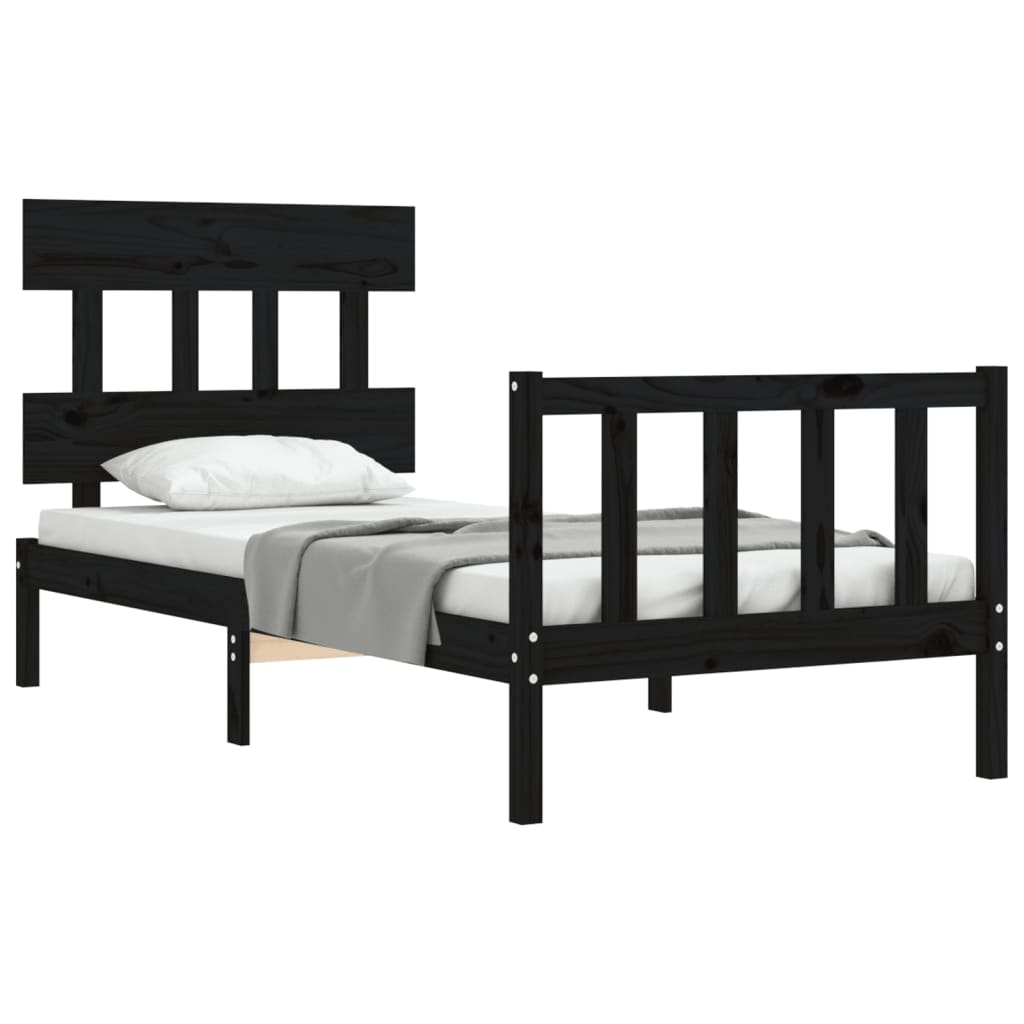 Bed Frame without Mattress Black Small Single Solid Wood Pine