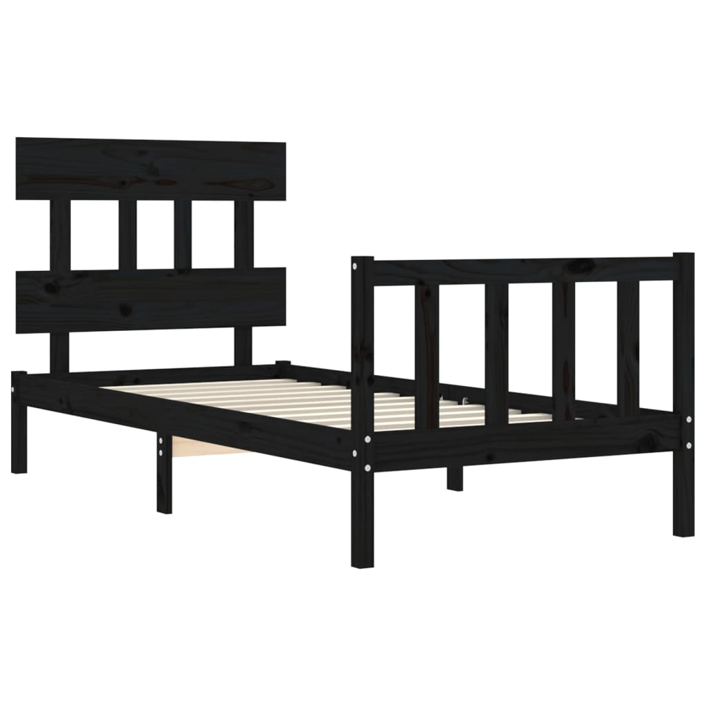Bed Frame without Mattress Black Small Single Solid Wood Pine