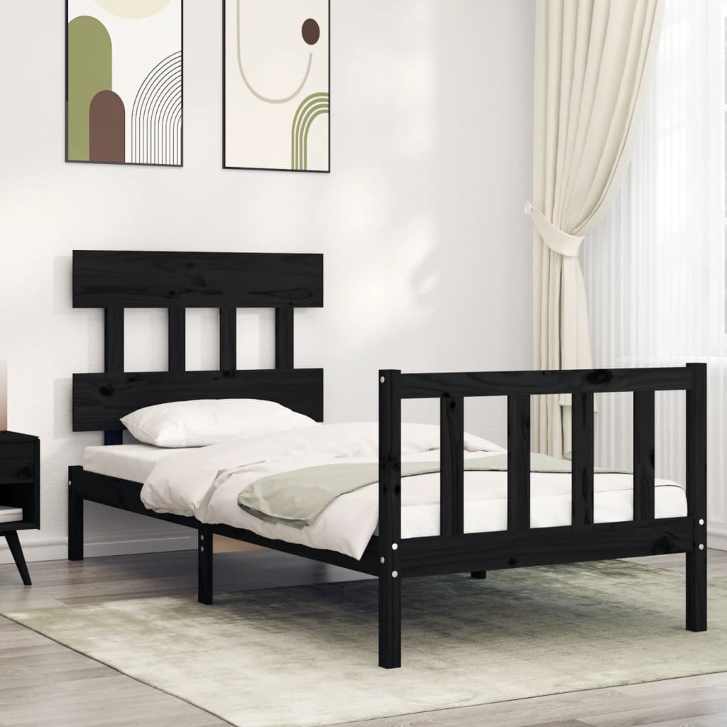 Bed Frame without Mattress Black Small Single Solid Wood Pine