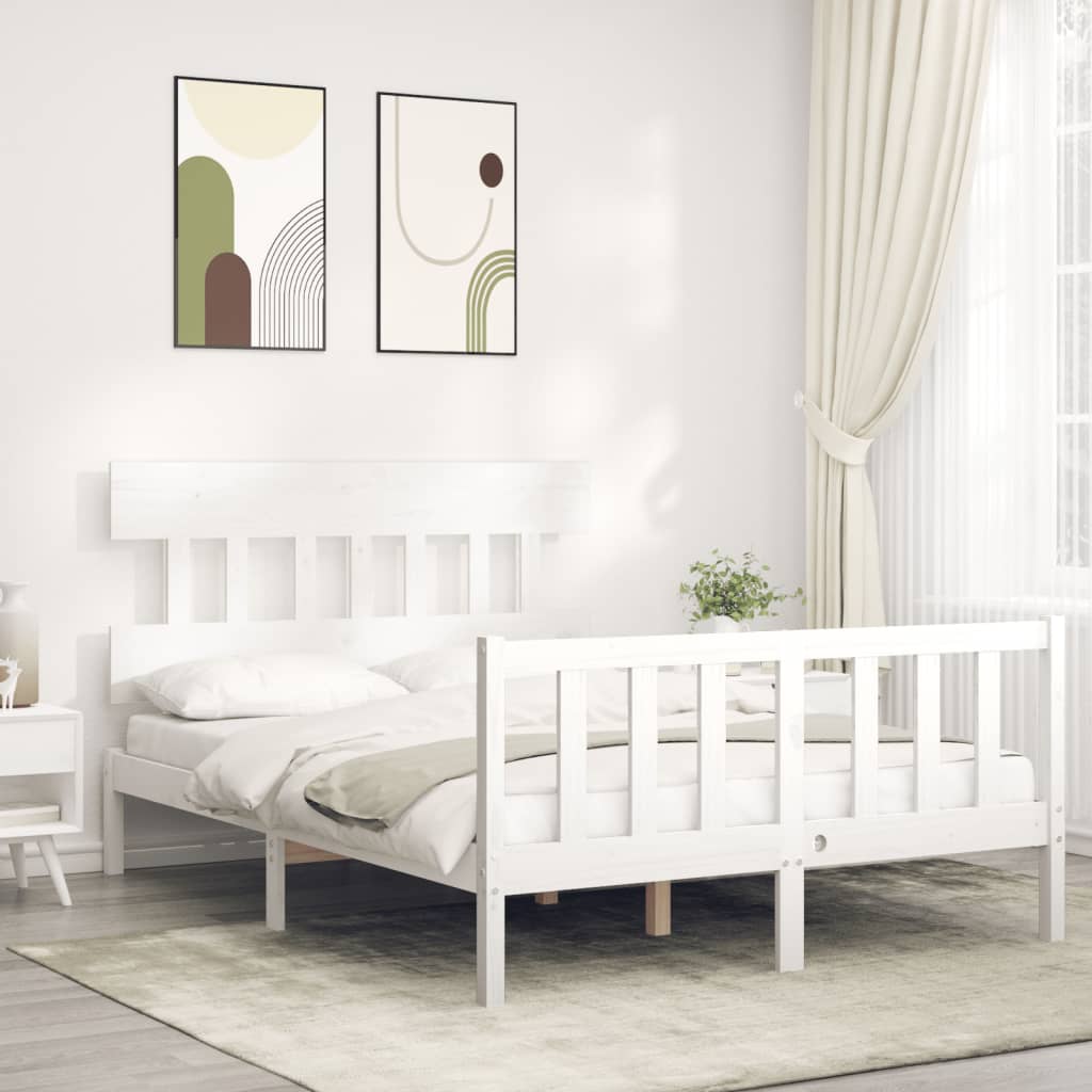Bed Frame without Mattress White Small Double Solid Wood Pine