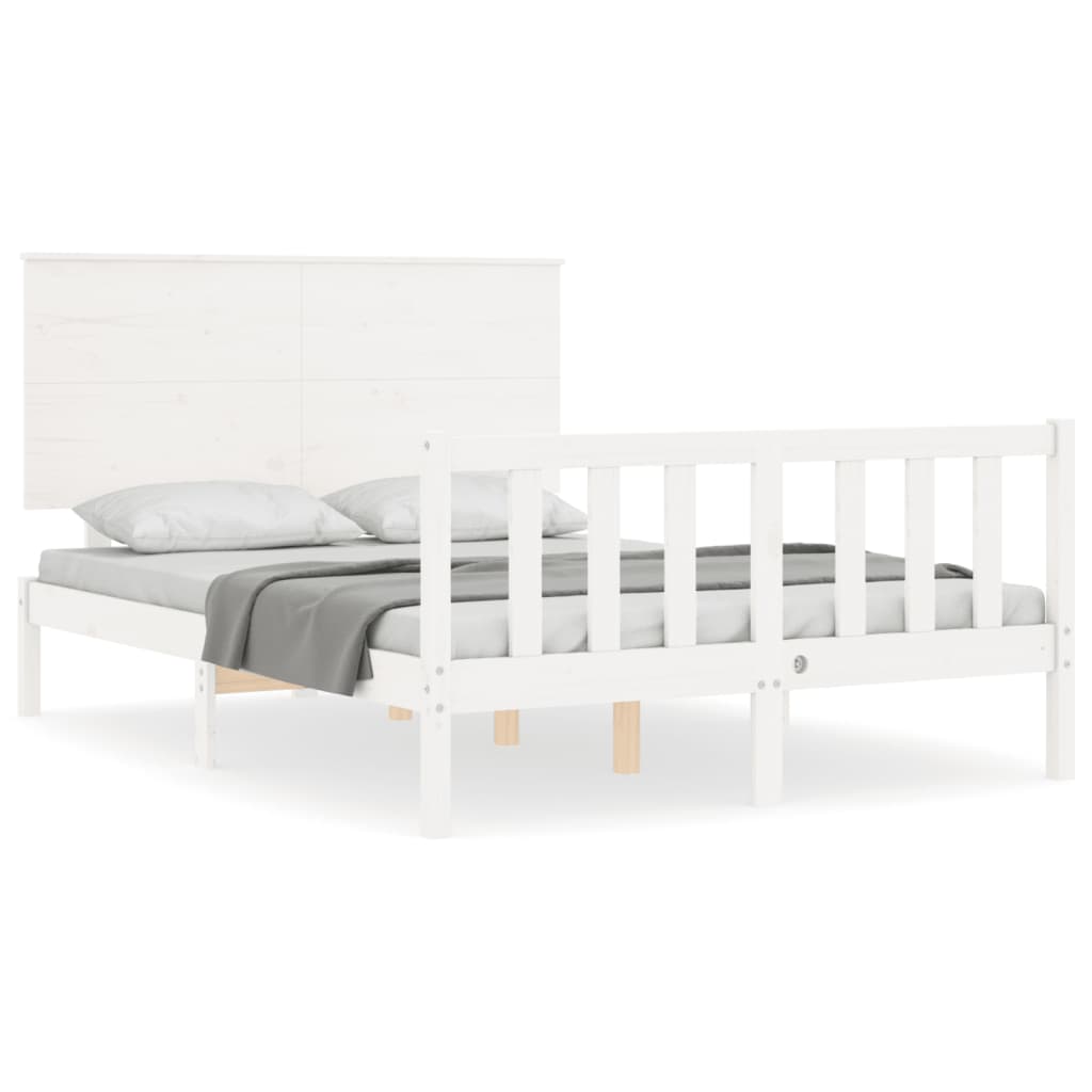 Bed Frame without Mattress White Small Double Solid Wood Pine