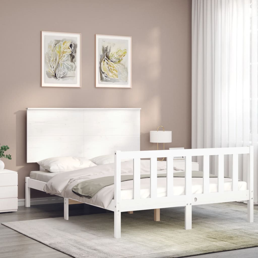 Bed Frame without Mattress White Small Double Solid Wood Pine