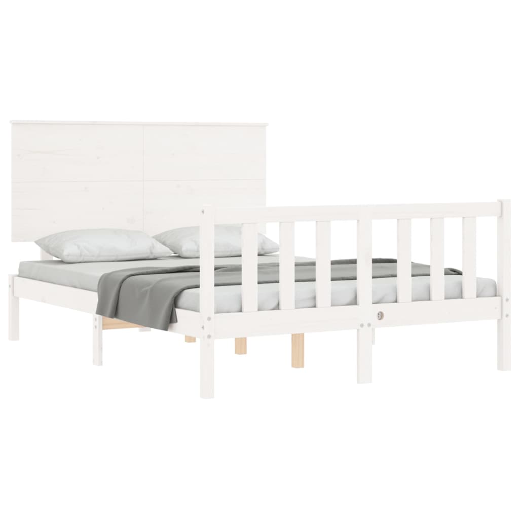 Bed Frame without Mattress White Small Double Solid Wood Pine
