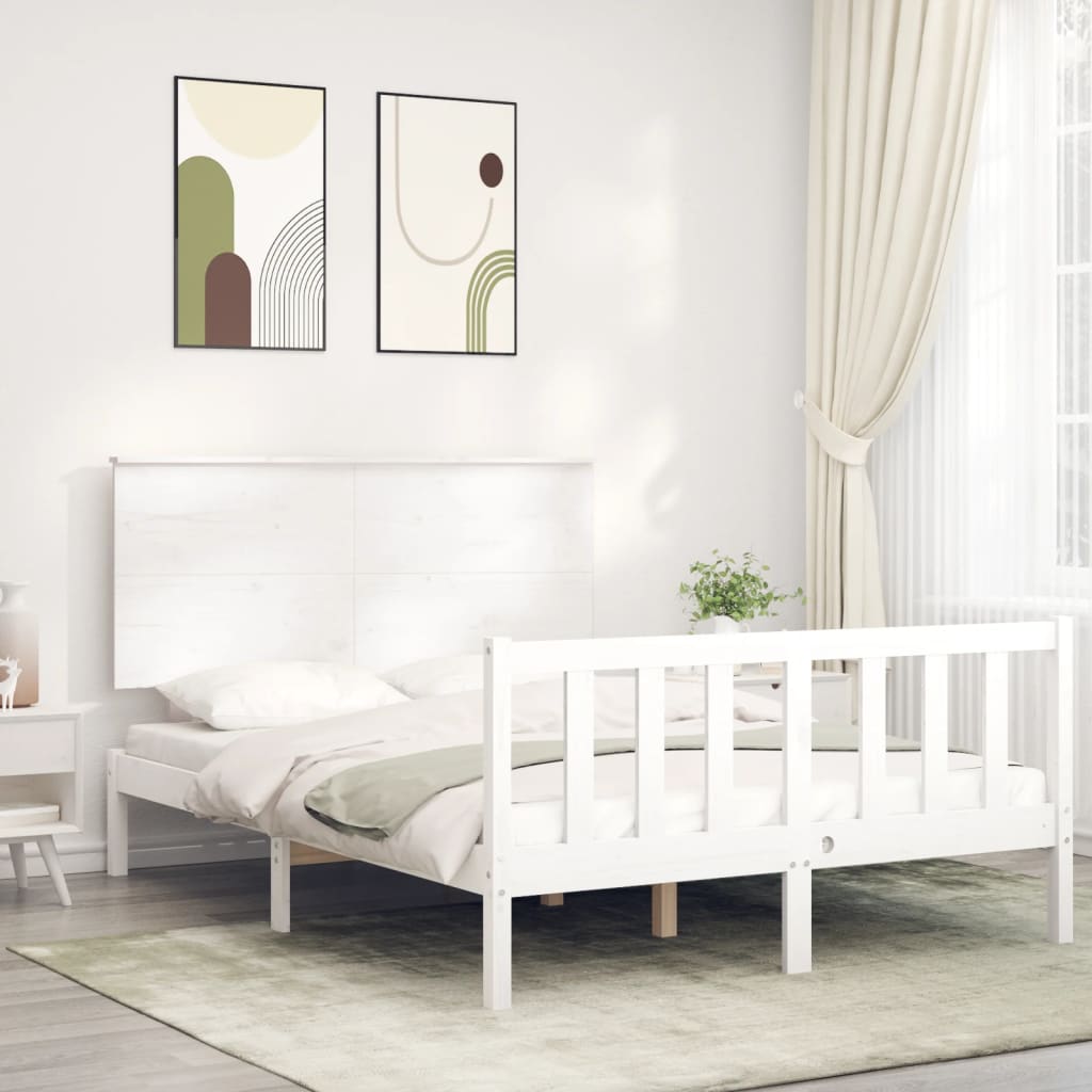Bed Frame without Mattress White Small Double Solid Wood Pine