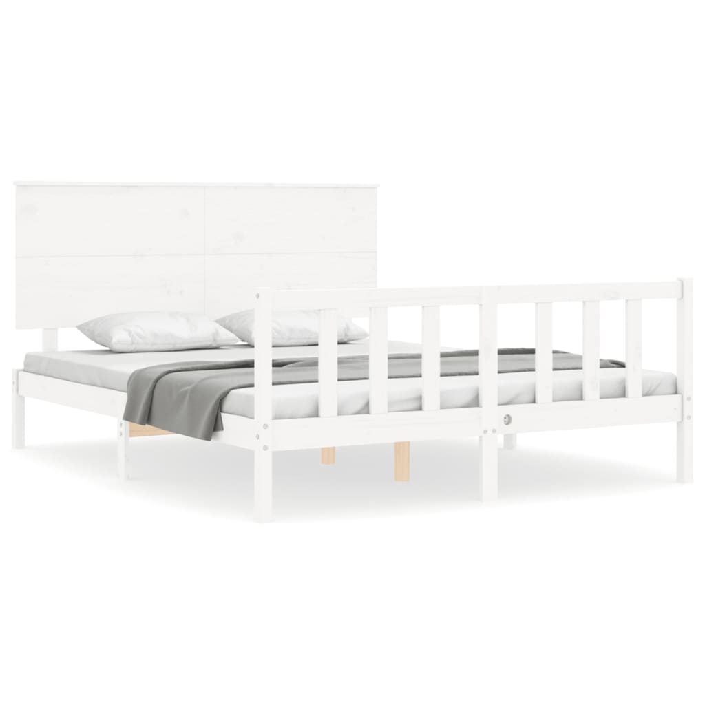 Bed Frame without Mattress White King Size Solid Wood Pine