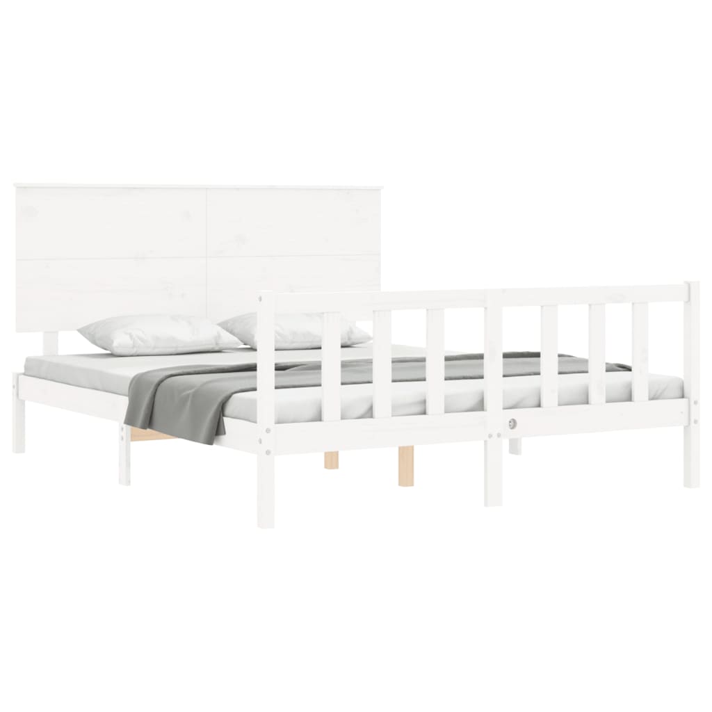 Bed Frame without Mattress White King Size Solid Wood Pine