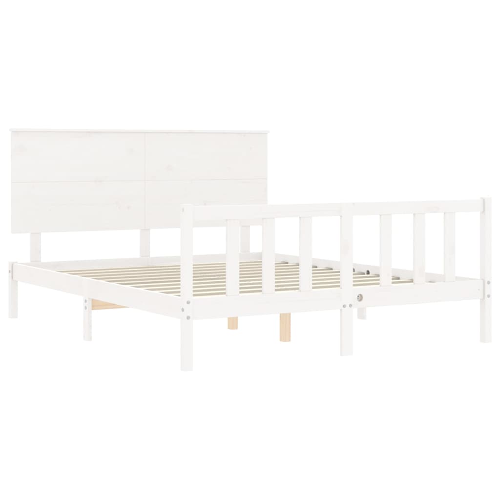 Bed Frame without Mattress White King Size Solid Wood Pine