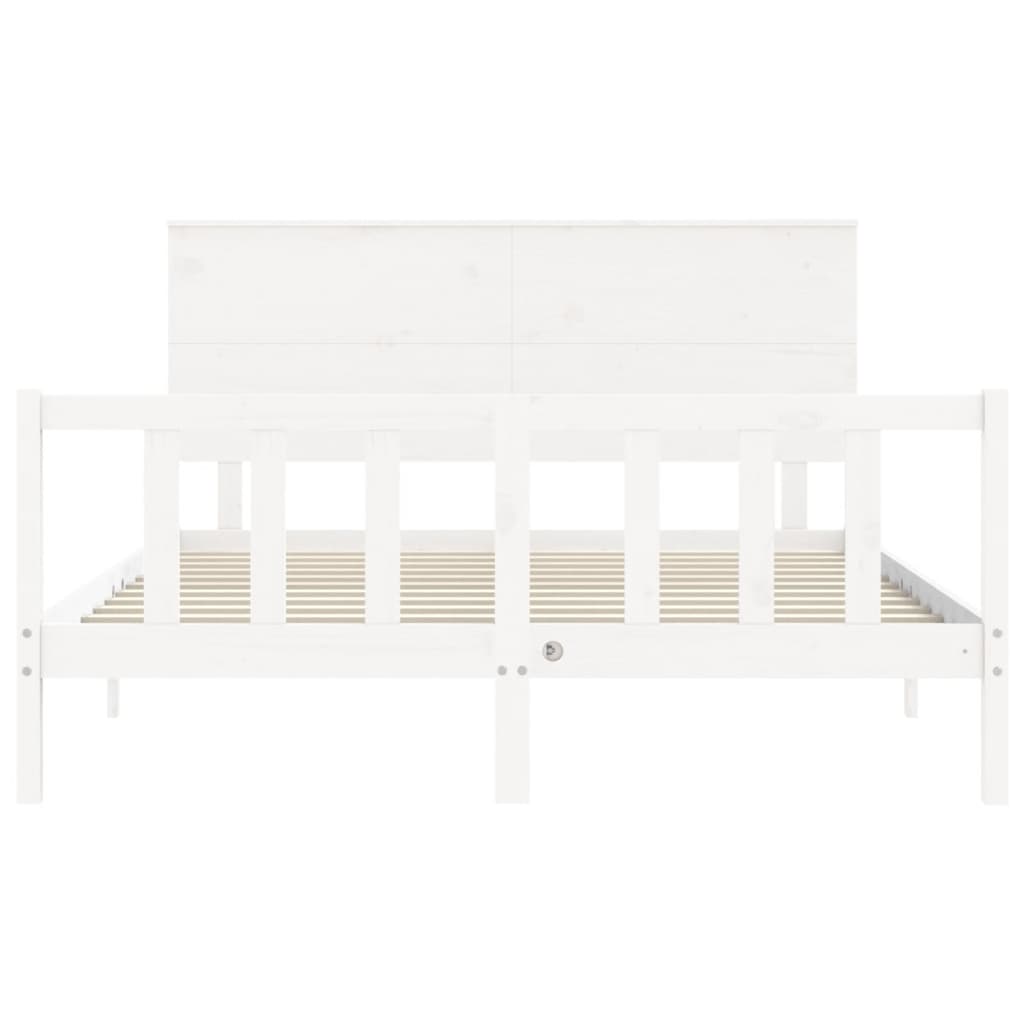 Bed Frame without Mattress White King Size Solid Wood Pine
