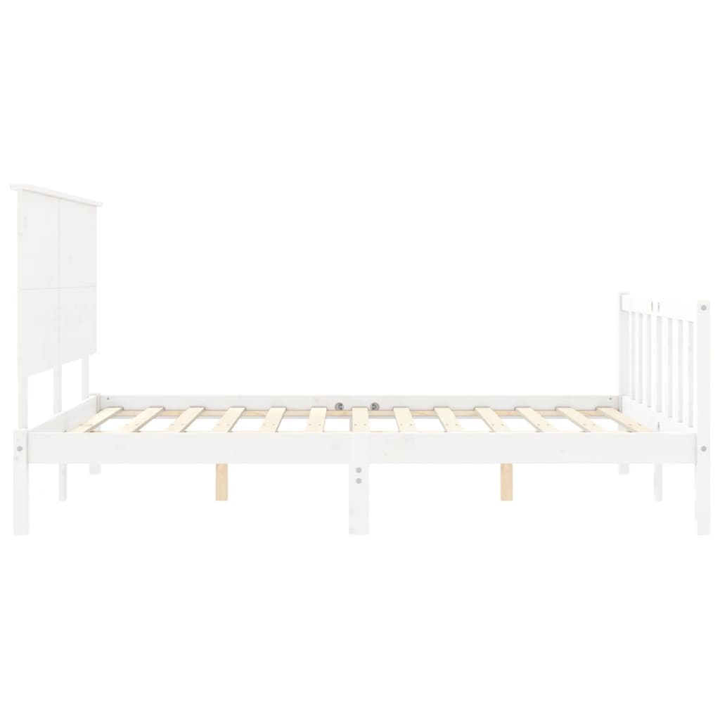 Bed Frame without Mattress White King Size Solid Wood Pine