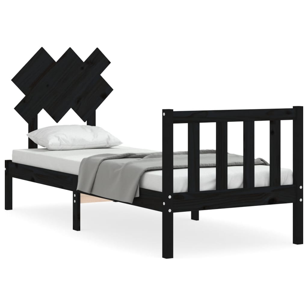 Bed Frame without Mattress Black Small Single Solid Wood Pine