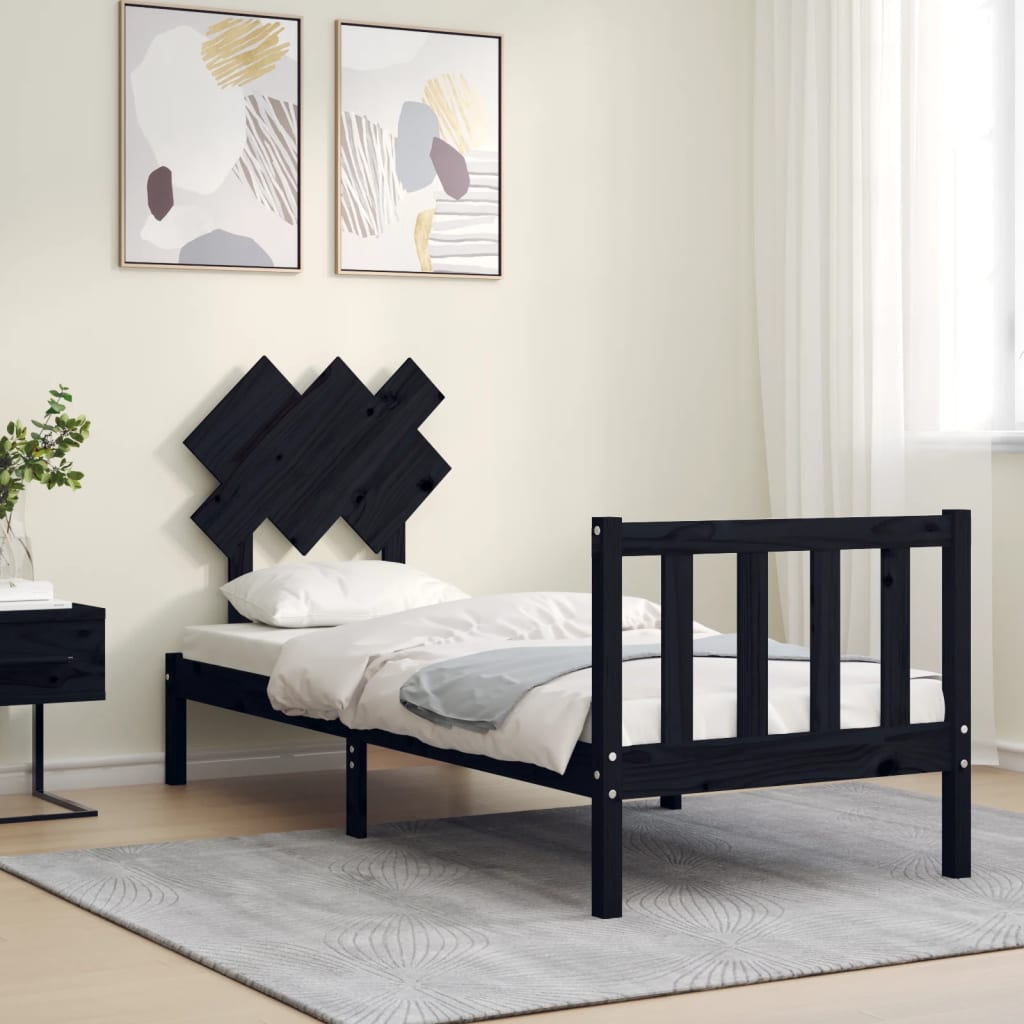 Bed Frame without Mattress Black Small Single Solid Wood Pine