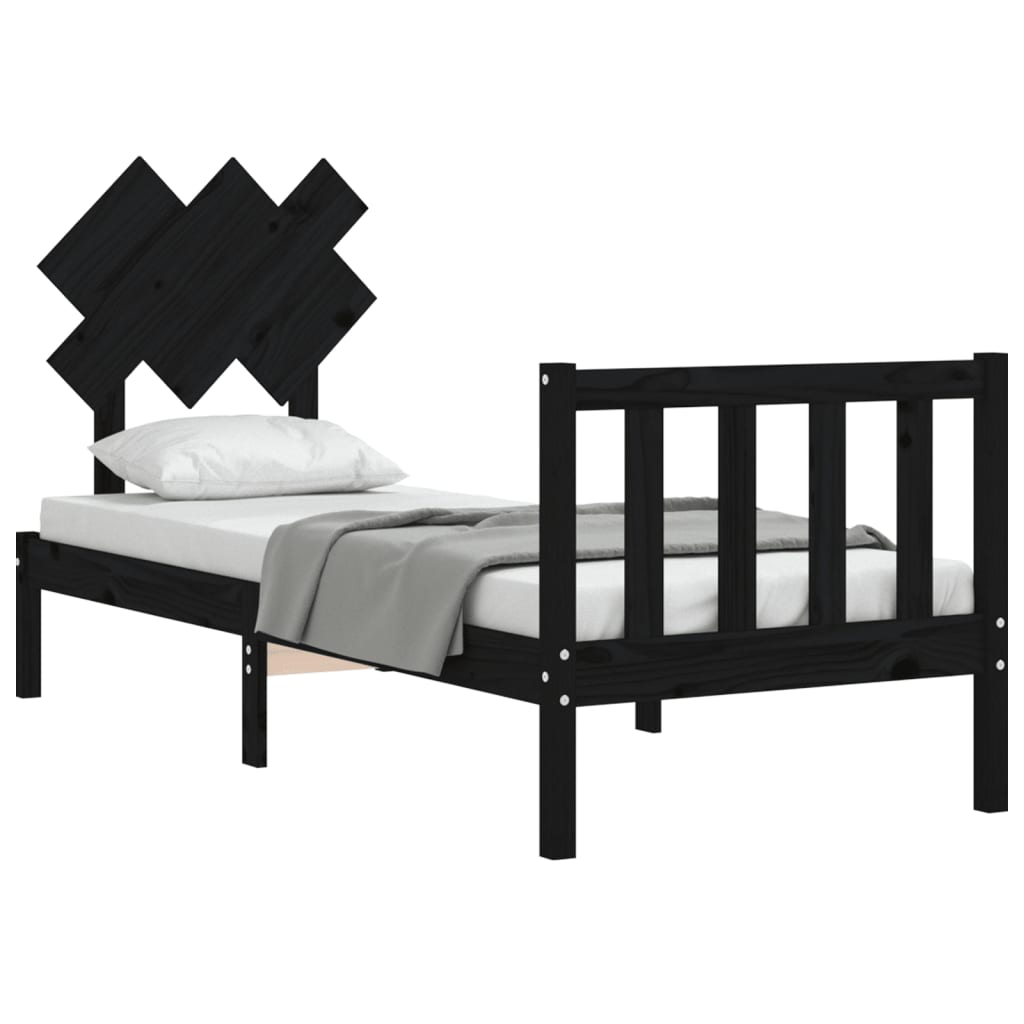 Bed Frame without Mattress Black Small Single Solid Wood Pine
