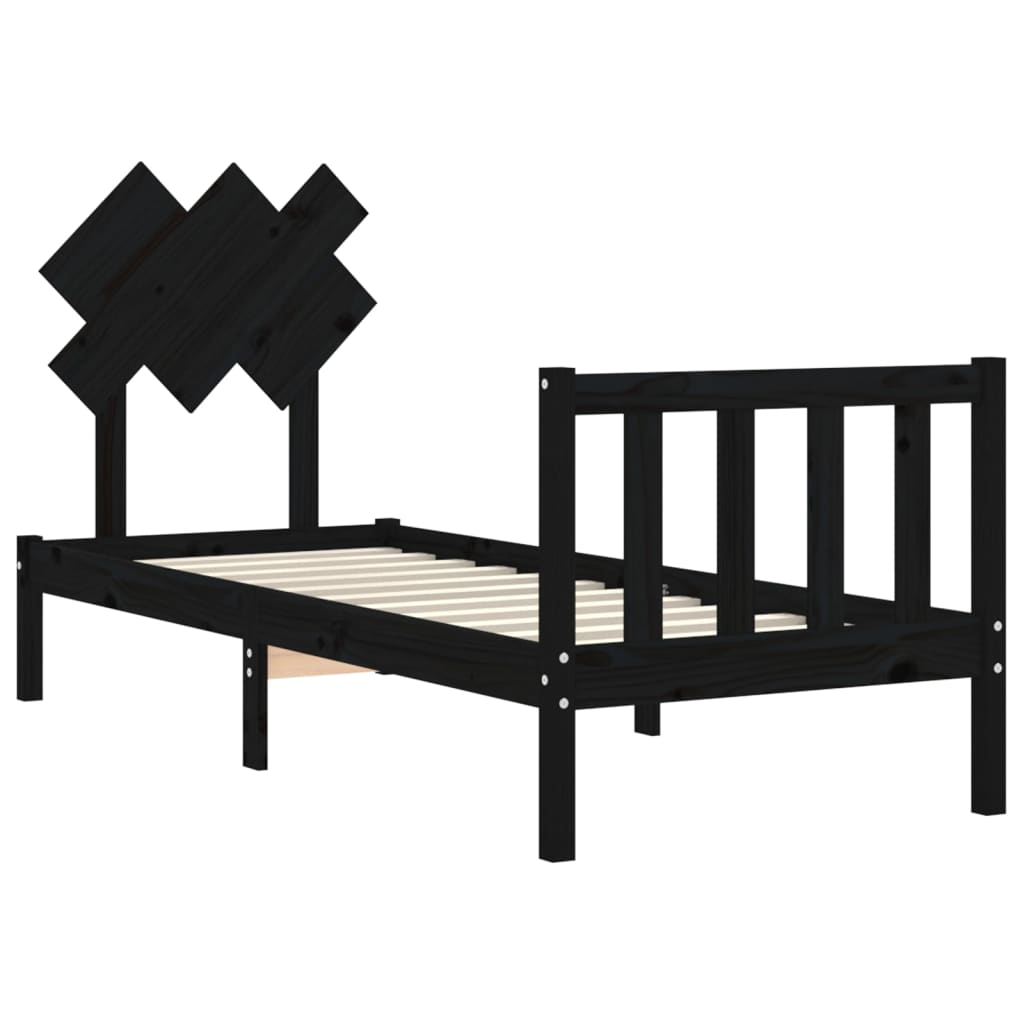 Bed Frame without Mattress Black Small Single Solid Wood Pine