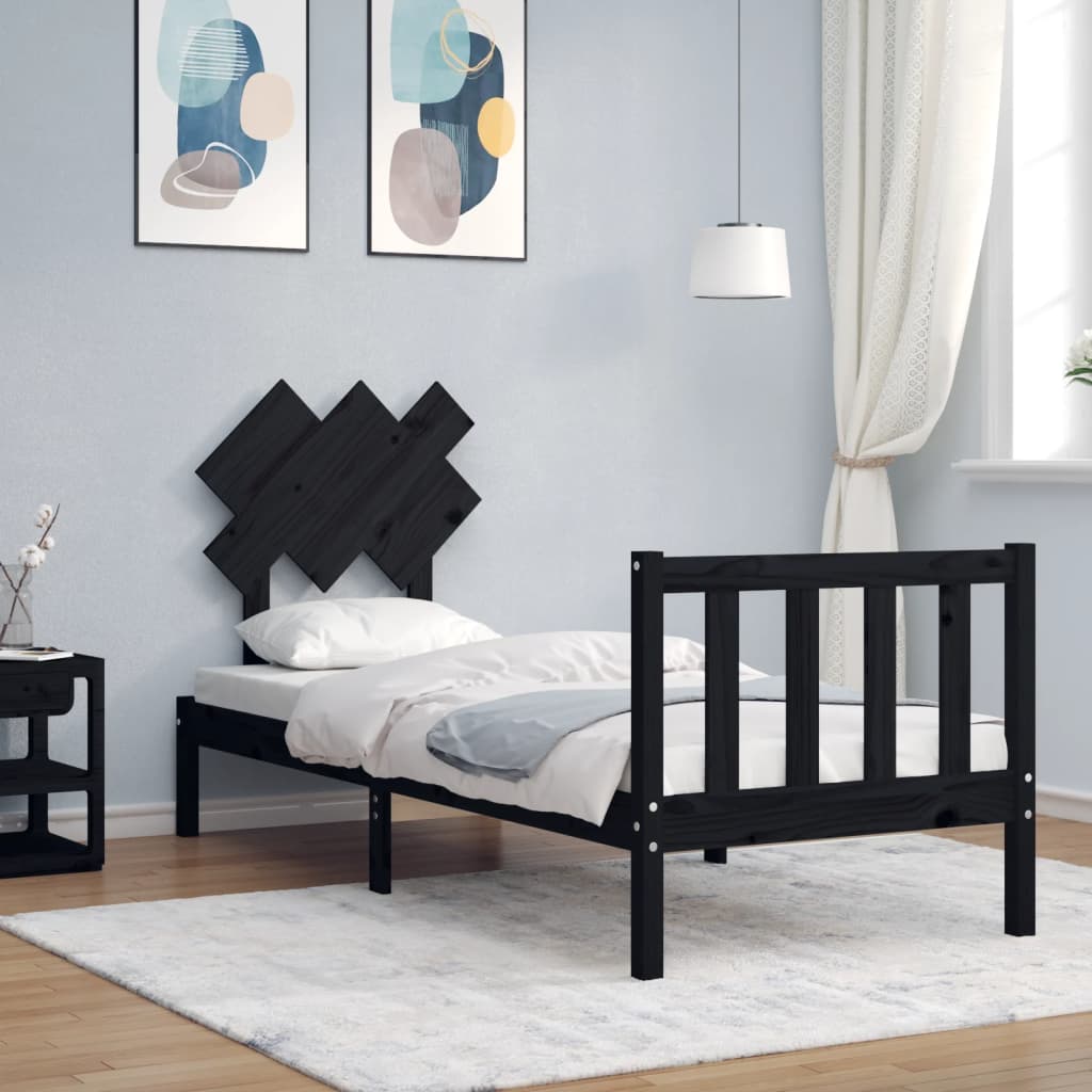 Bed Frame without Mattress Black Small Single Solid Wood Pine