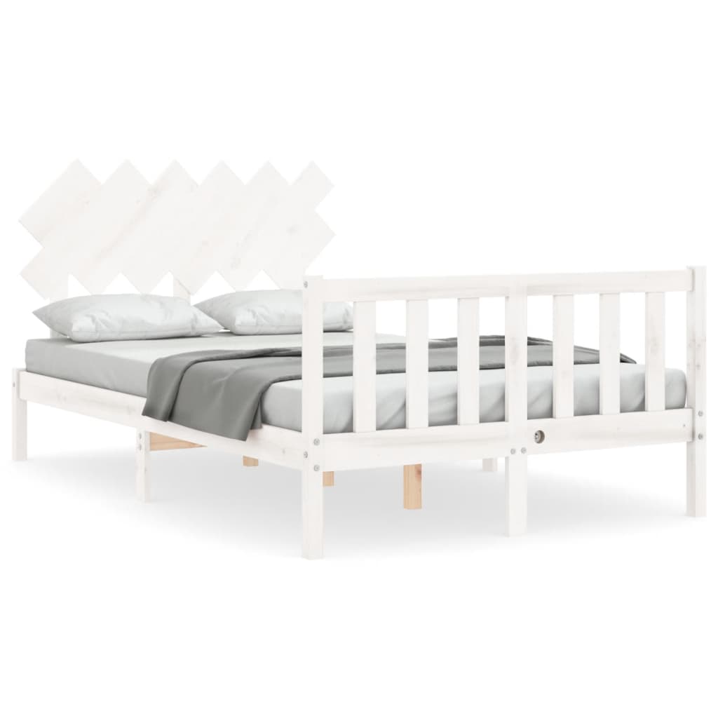 Bed Frame without Mattress White Double Solid Wood Pine