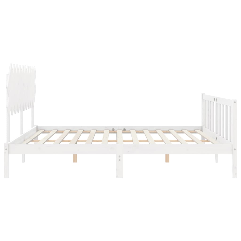 Bed Frame without Mattress White Double Solid Wood Pine