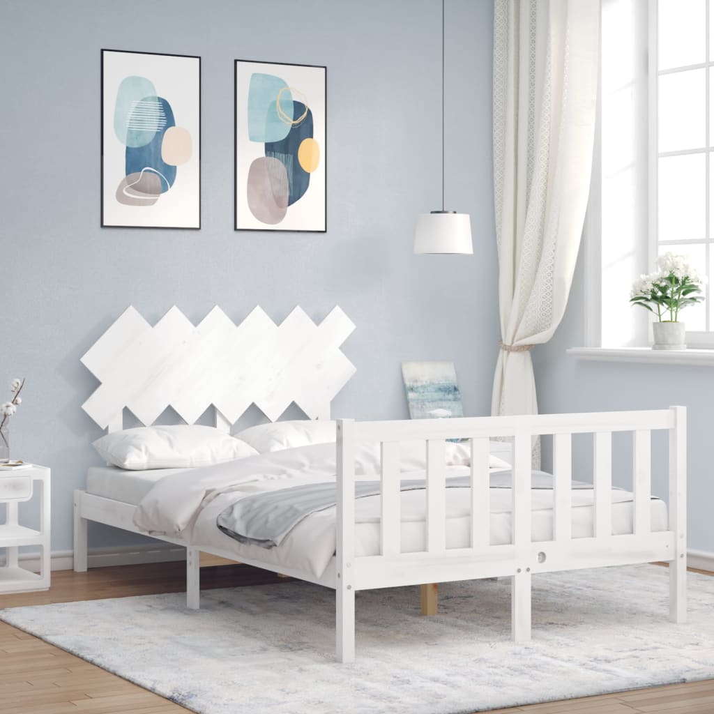 Bed Frame without Mattress White Double Solid Wood Pine