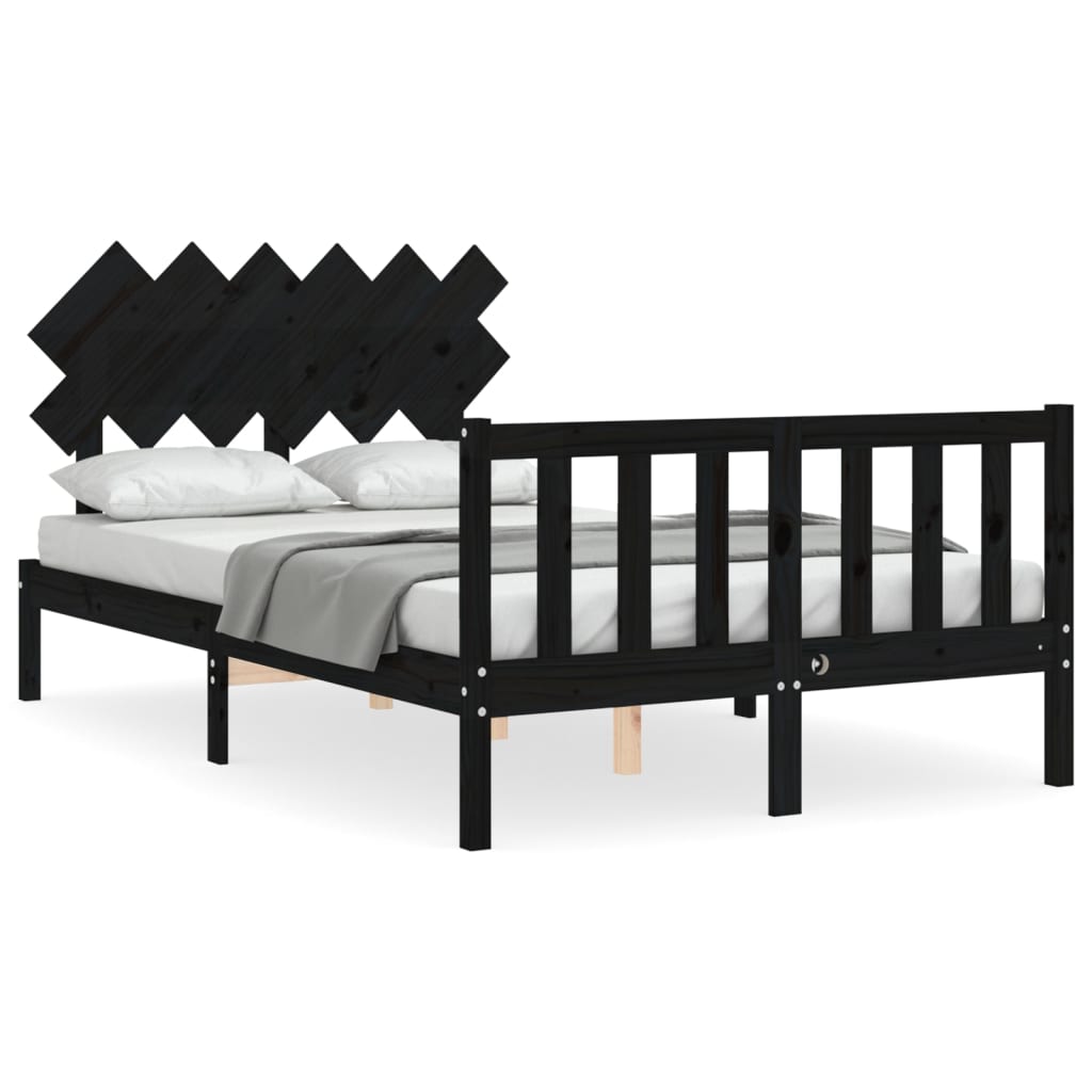 Bed Frame without Mattress Black Double Solid Wood Pine