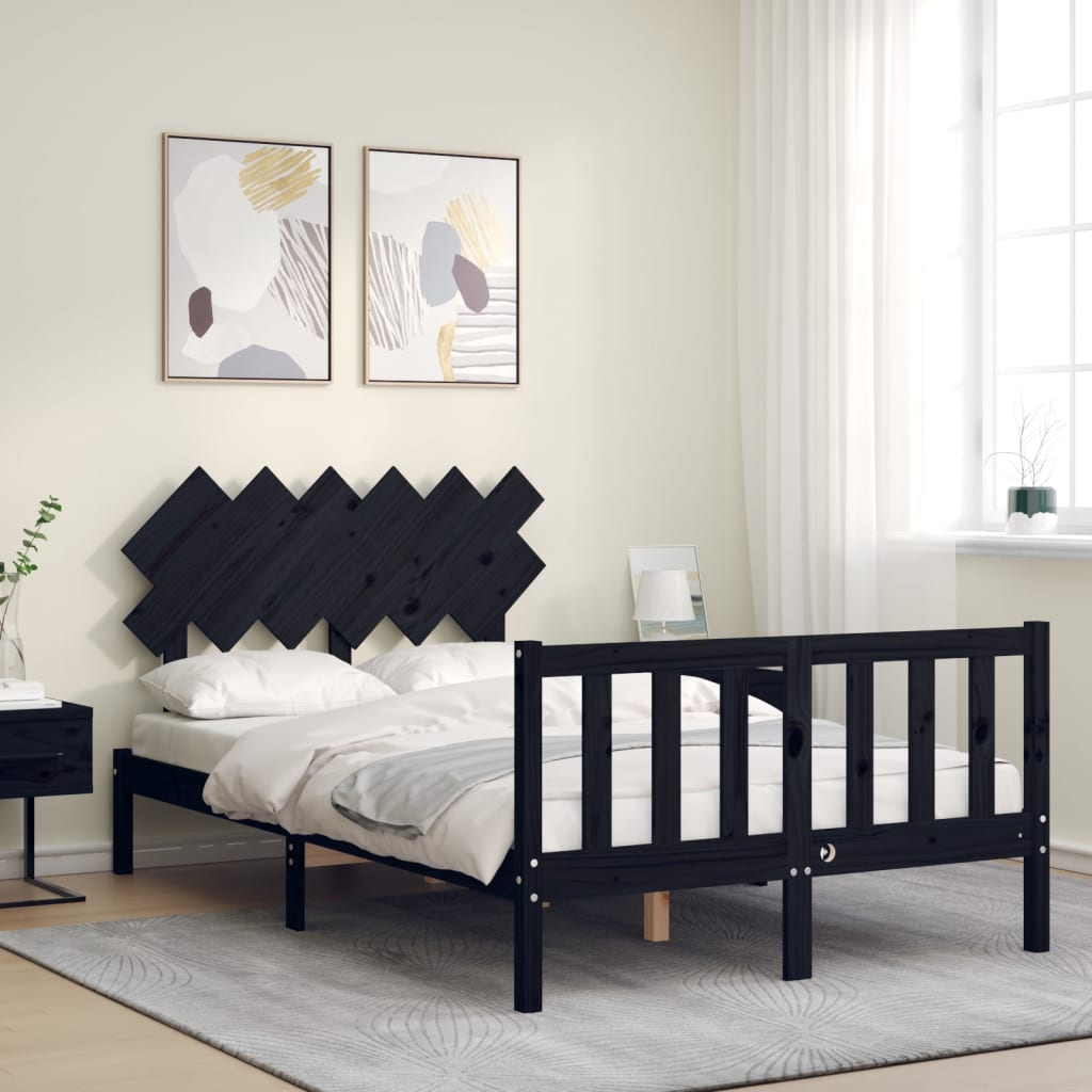 Bed Frame without Mattress Black Double Solid Wood Pine
