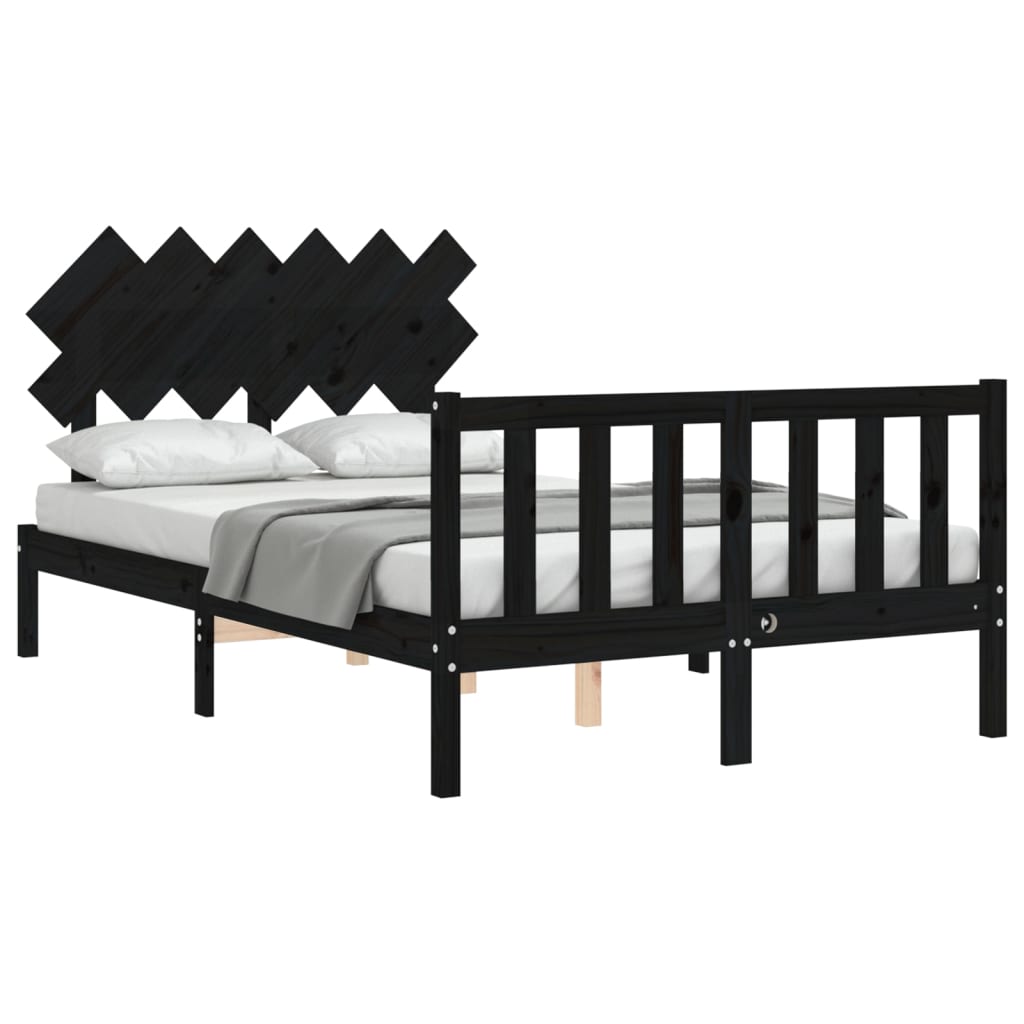 Bed Frame without Mattress Black Double Solid Wood Pine
