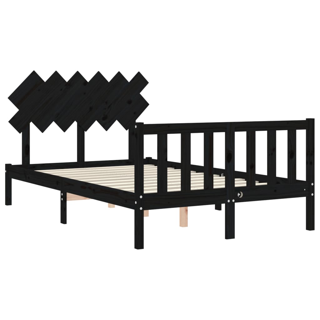 Bed Frame without Mattress Black Double Solid Wood Pine