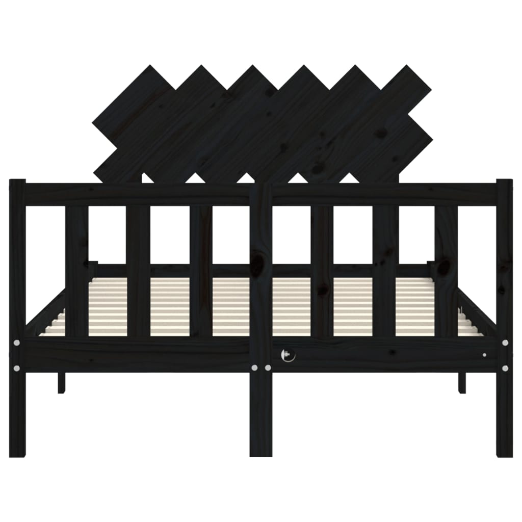 Bed Frame without Mattress Black Double Solid Wood Pine