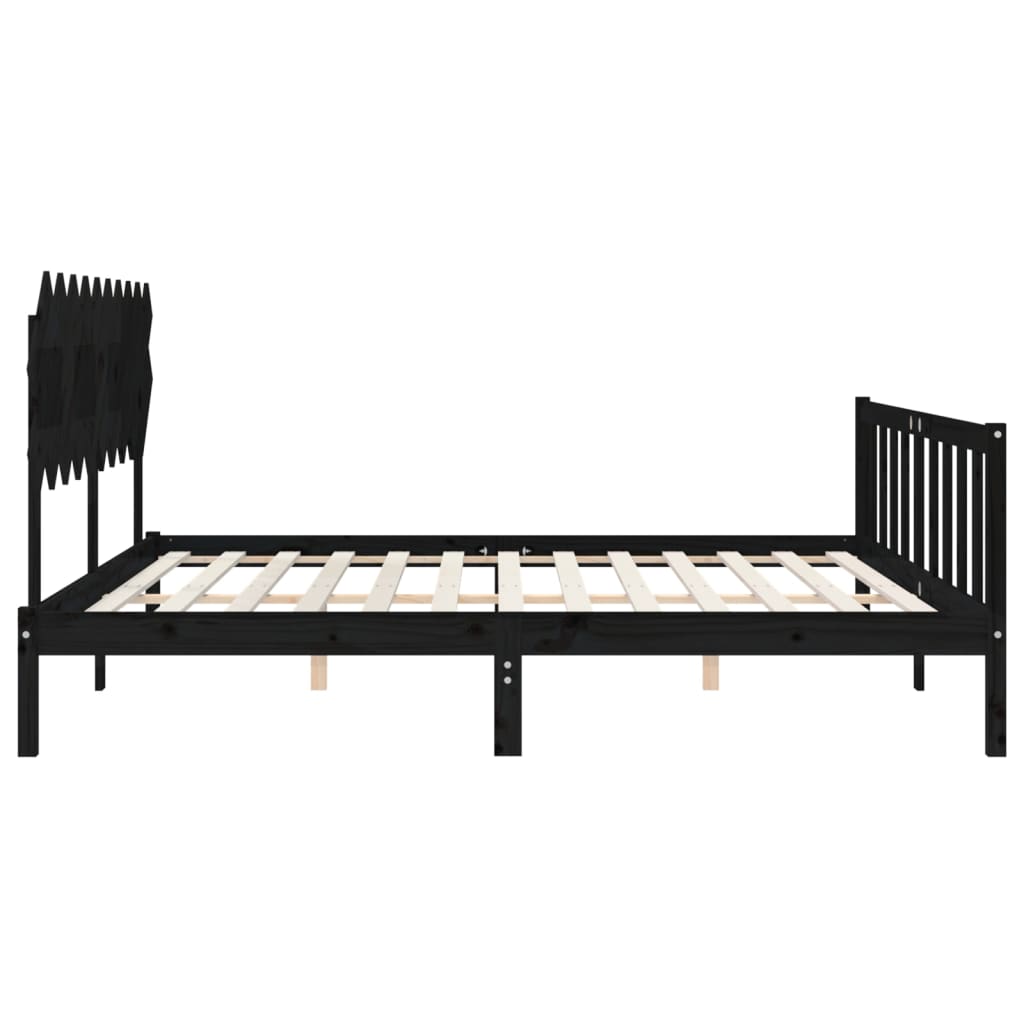 Bed Frame without Mattress Black Double Solid Wood Pine