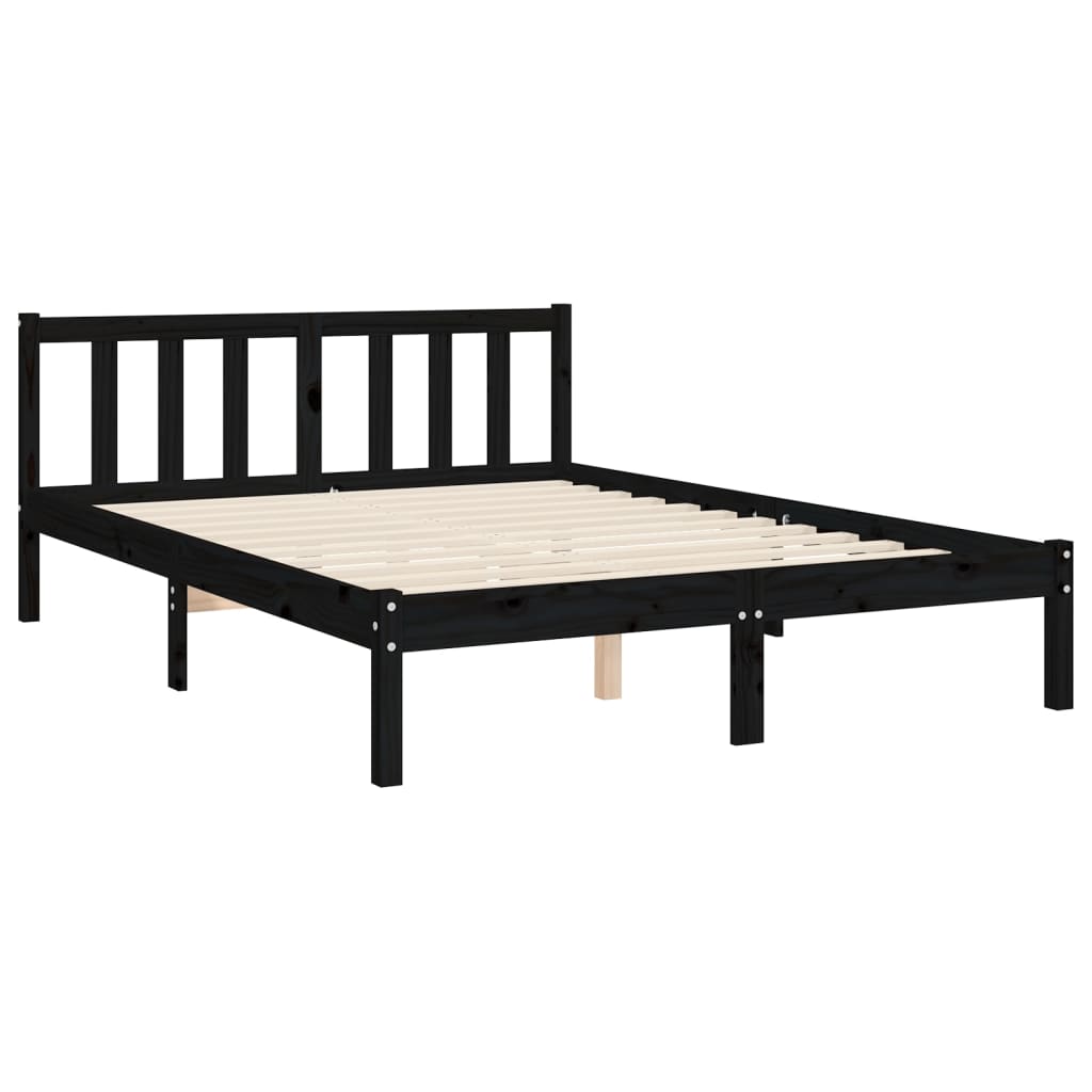 Bed Frame without Mattress Black Double Solid Wood Pine