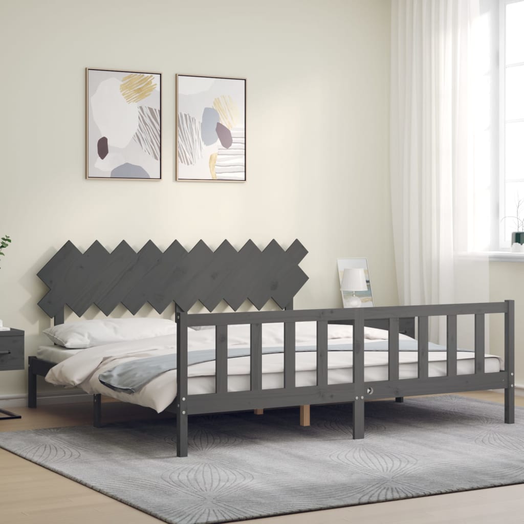 Bed Frame without Mattress Grey 200x200 cm Solid Wood Pine