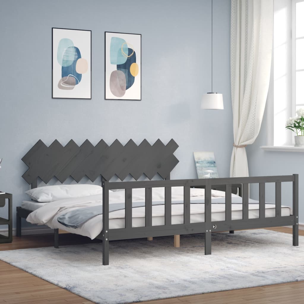 Bed Frame without Mattress Grey 200x200 cm Solid Wood Pine