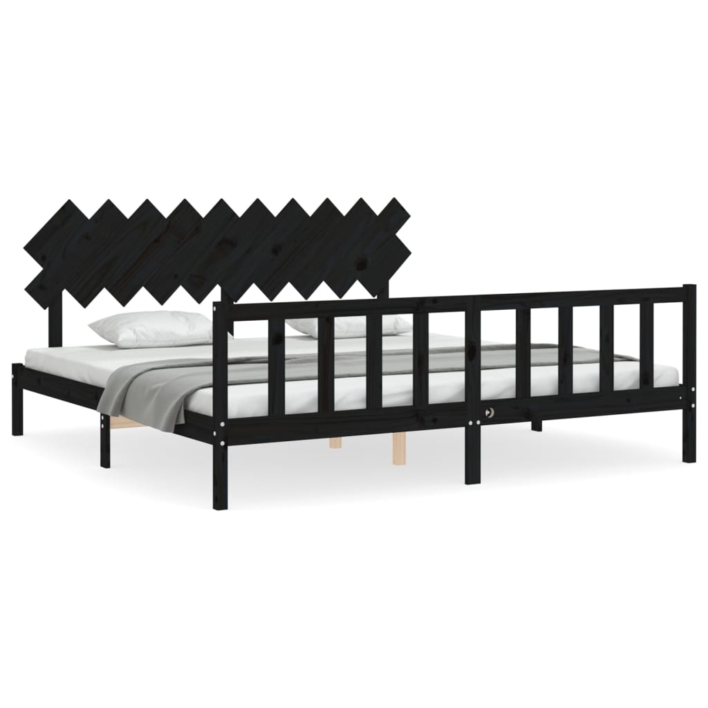Bed Frame without Mattress Black 200x200 cm Solid Wood Pine
