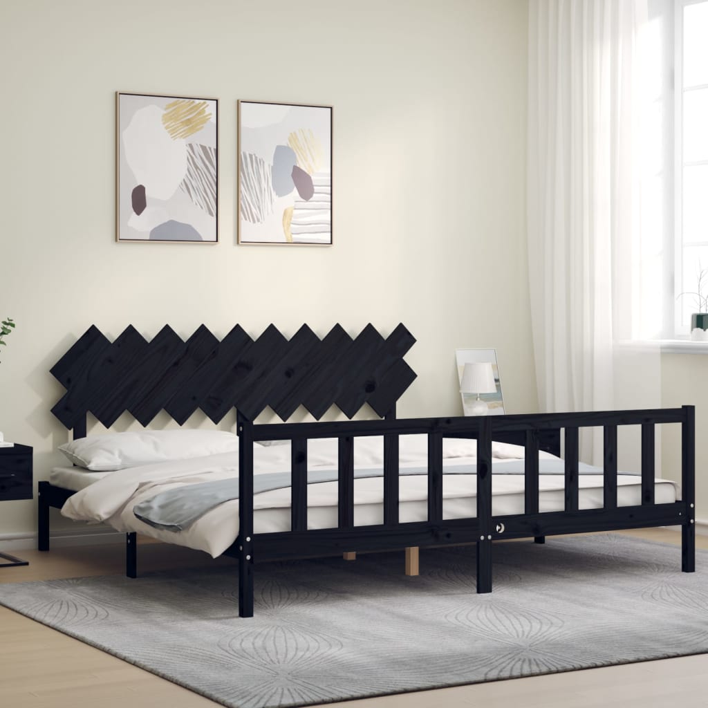 Bed Frame without Mattress Black 200x200 cm Solid Wood Pine