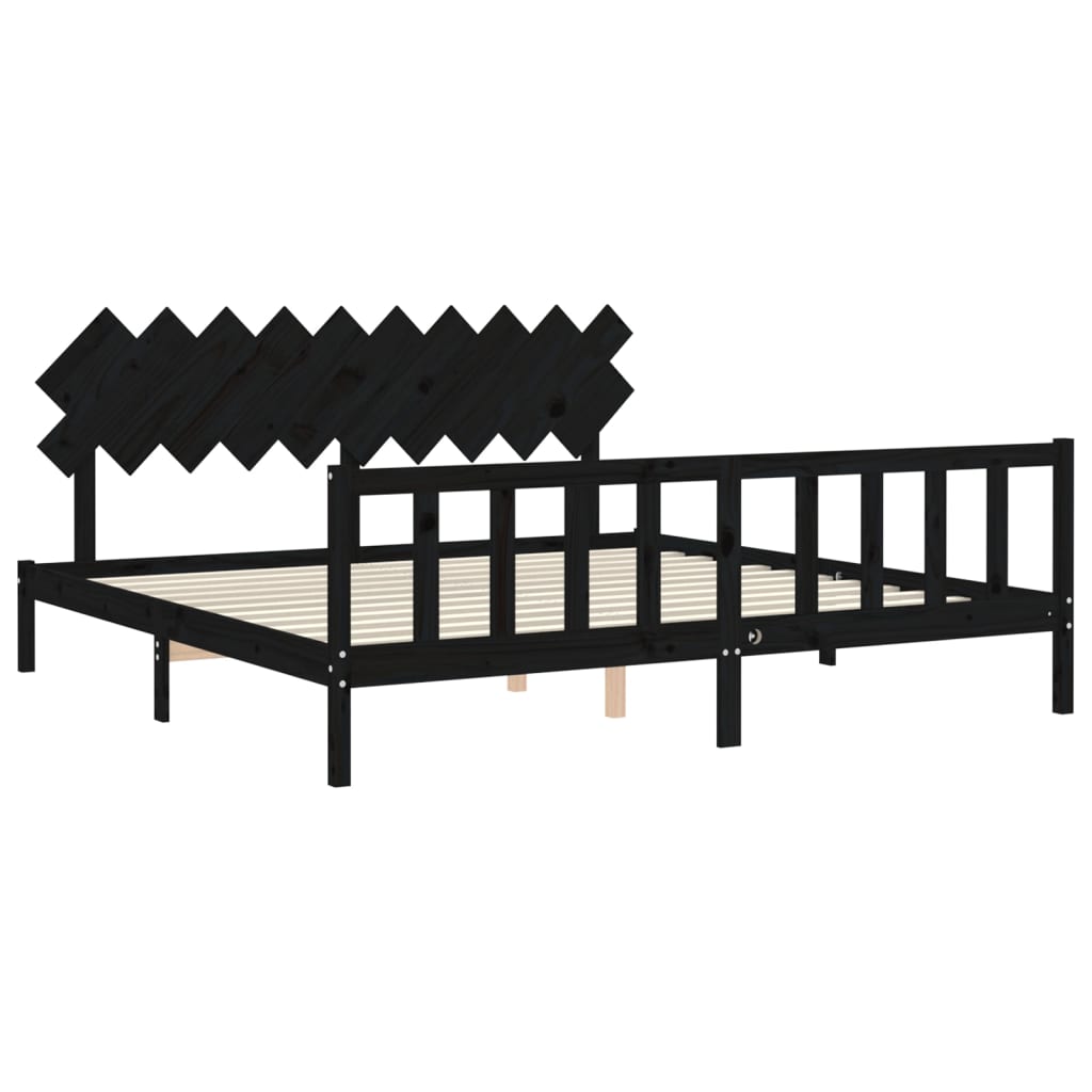 Bed Frame without Mattress Black 200x200 cm Solid Wood Pine
