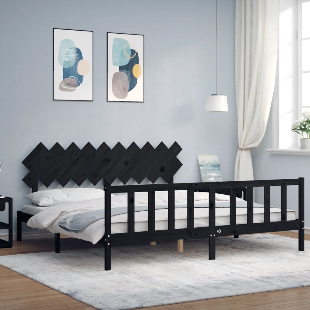 Bed Frame without Mattress Black 200x200 cm Solid Wood Pine