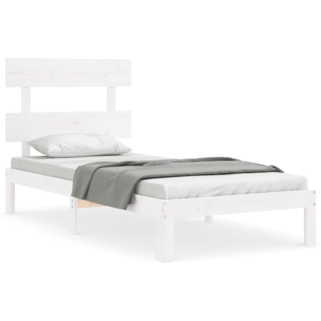 Bed Frame without Mattress White Single Solid Wood Pine