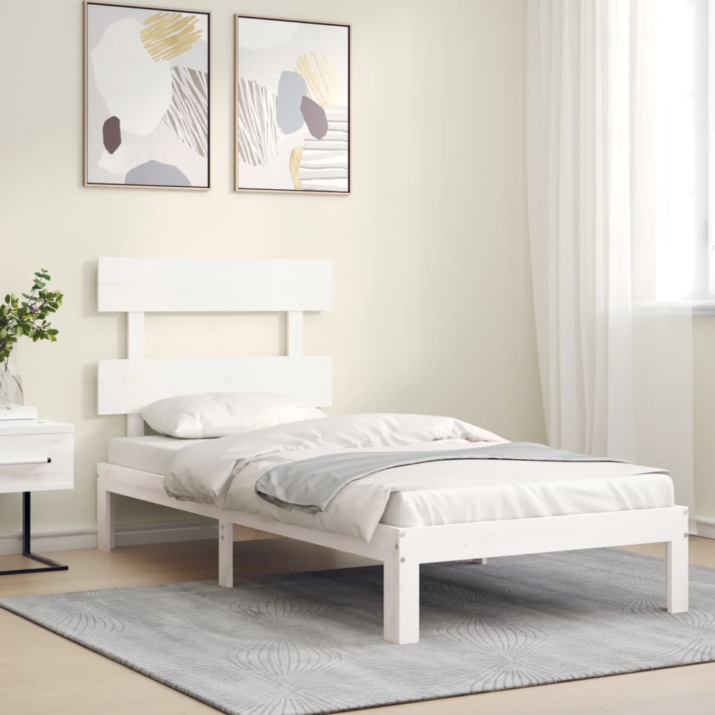 Bed Frame without Mattress White Single Solid Wood Pine
