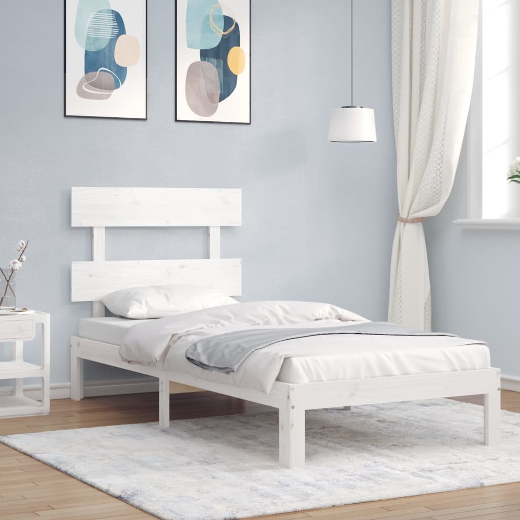 Bed Frame without Mattress White Single Solid Wood Pine