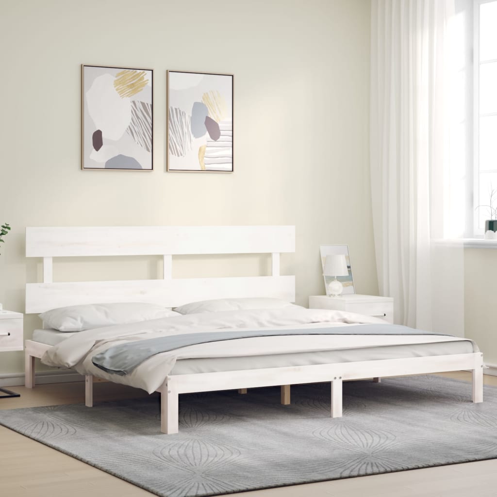 Bed Frame without Mattress White Super King Size Solid Wood Pine