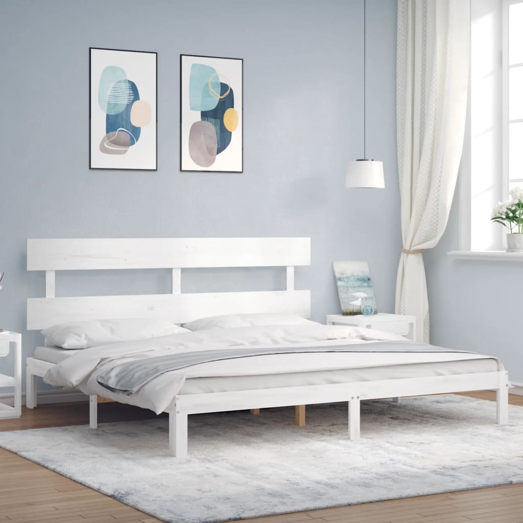 Bed Frame without Mattress White Super King Size Solid Wood Pine