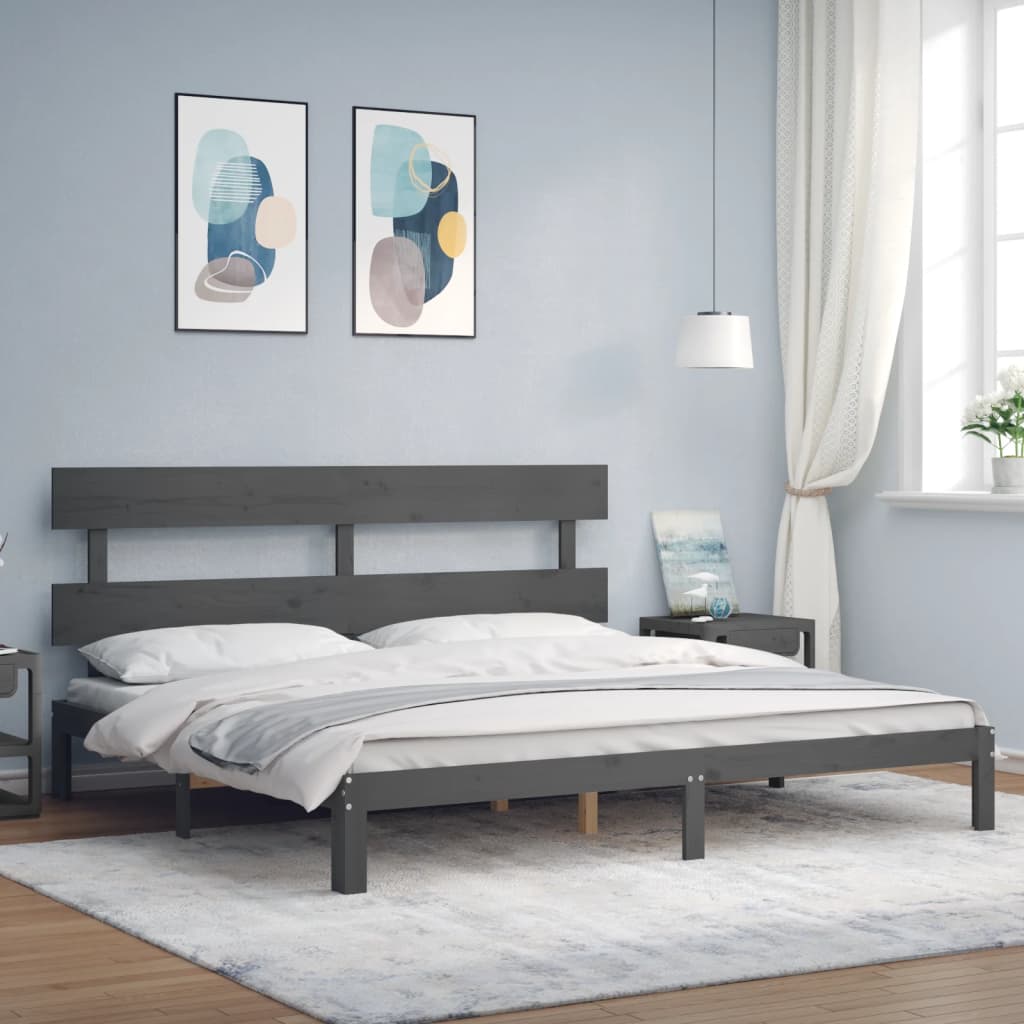 Bed Frame without Mattress Grey 200x200 cm Solid Wood Pine
