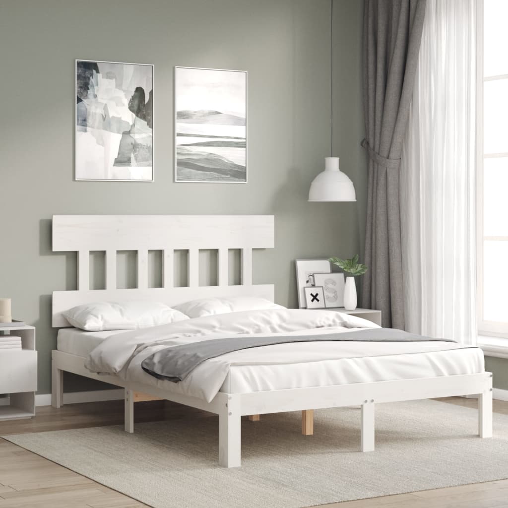 Bed Frame without Mattress White Small Double Solid Wood Pine