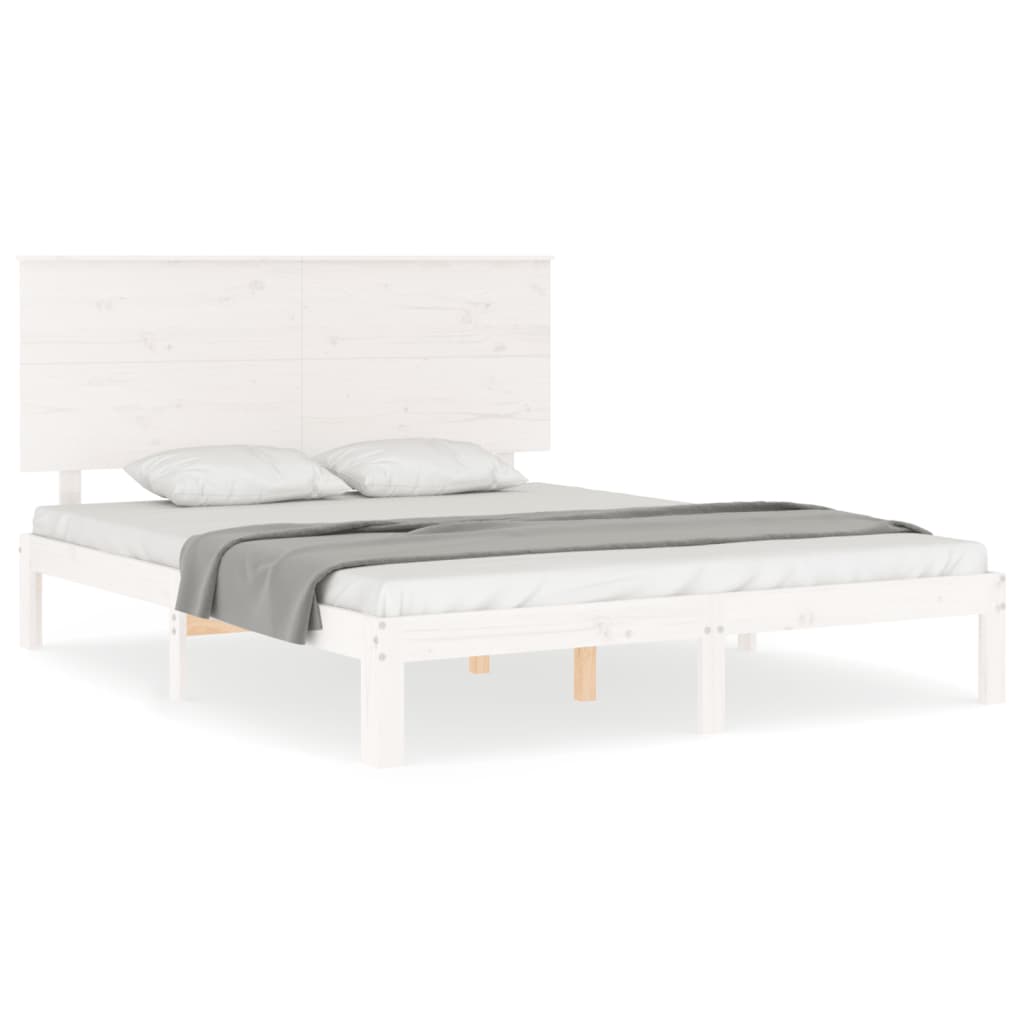 Bed Frame without Mattress White King Size Solid Wood Pine