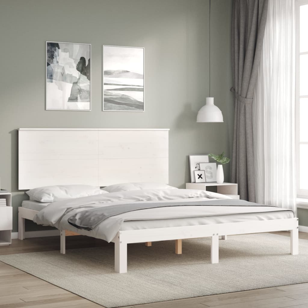 Bed Frame without Mattress White King Size Solid Wood Pine