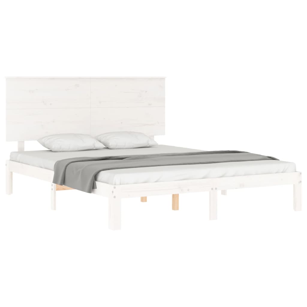 Bed Frame without Mattress White King Size Solid Wood Pine