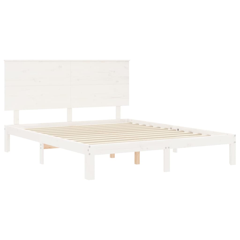 Bed Frame without Mattress White King Size Solid Wood Pine