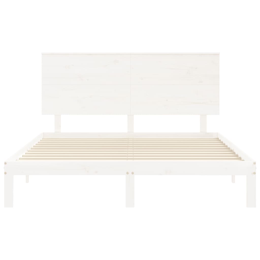 Bed Frame without Mattress White King Size Solid Wood Pine